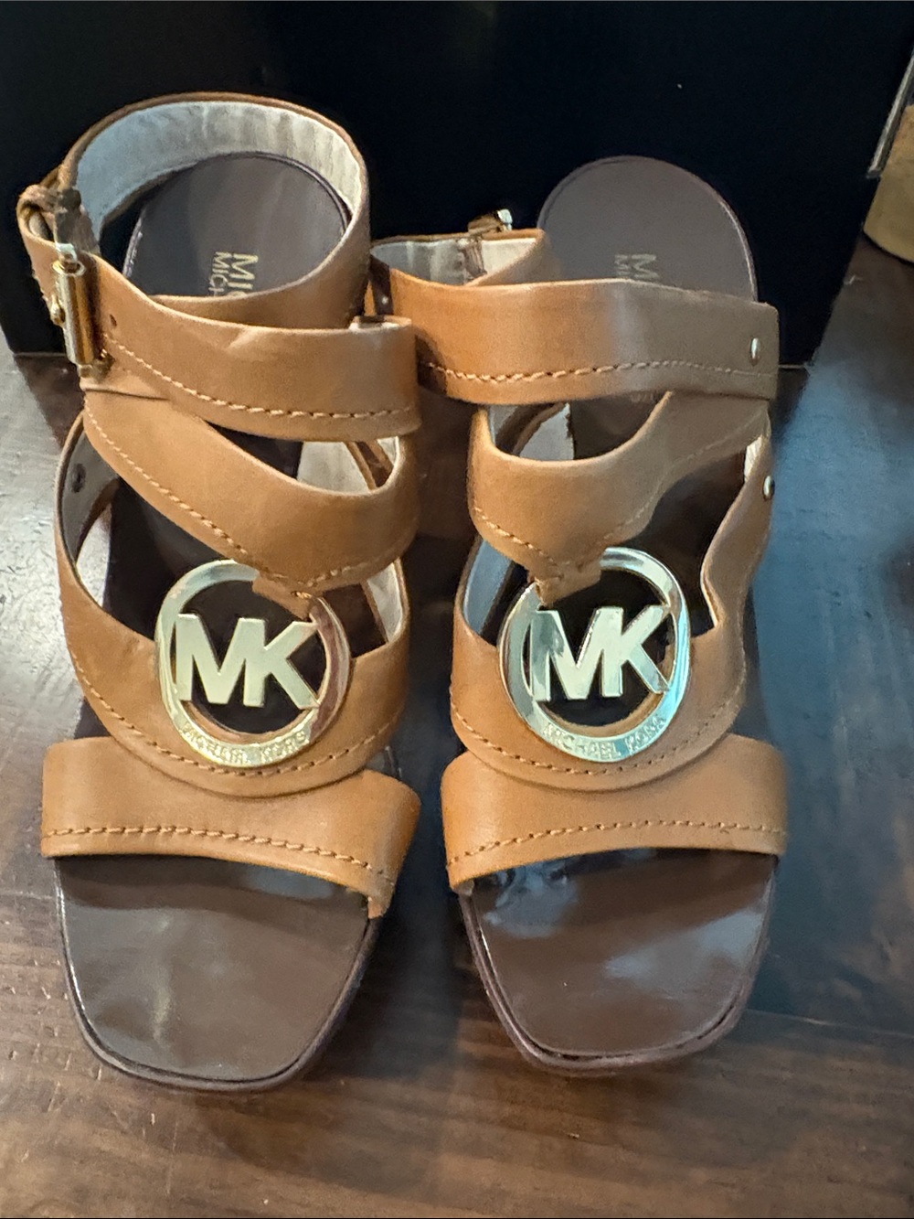 Michael Kors Tan Leather Girls MK Logo Sandals